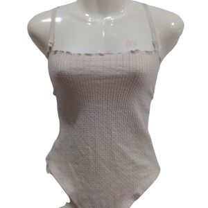 NWT Forever 21 Heather Beige Bodysuit with ruffly design L